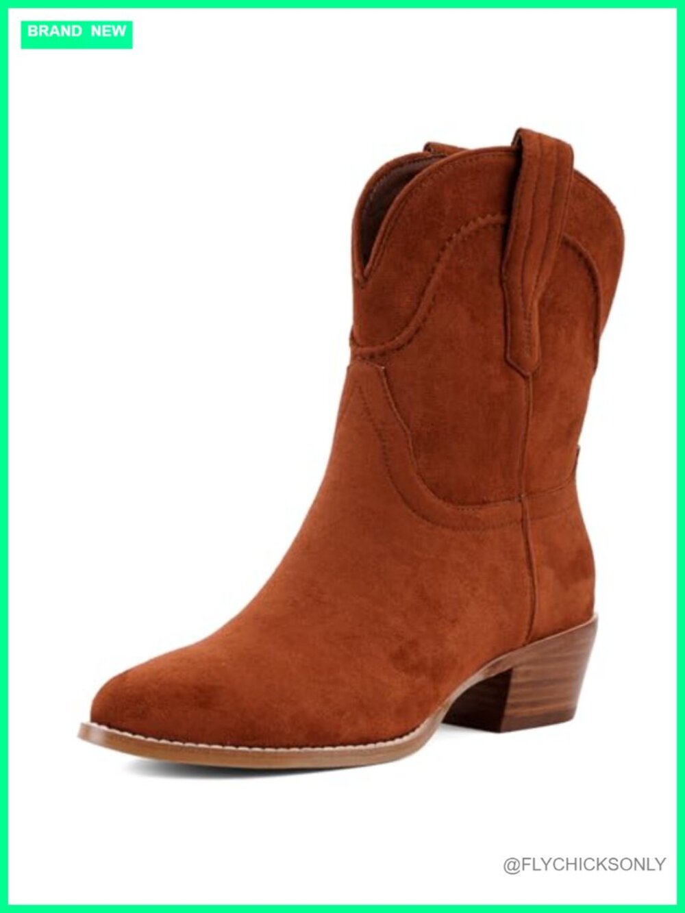 Faux Suede Pointed Toe Cowboy Ankle Boots Pull-On Block Heel Cowgirl Booties
